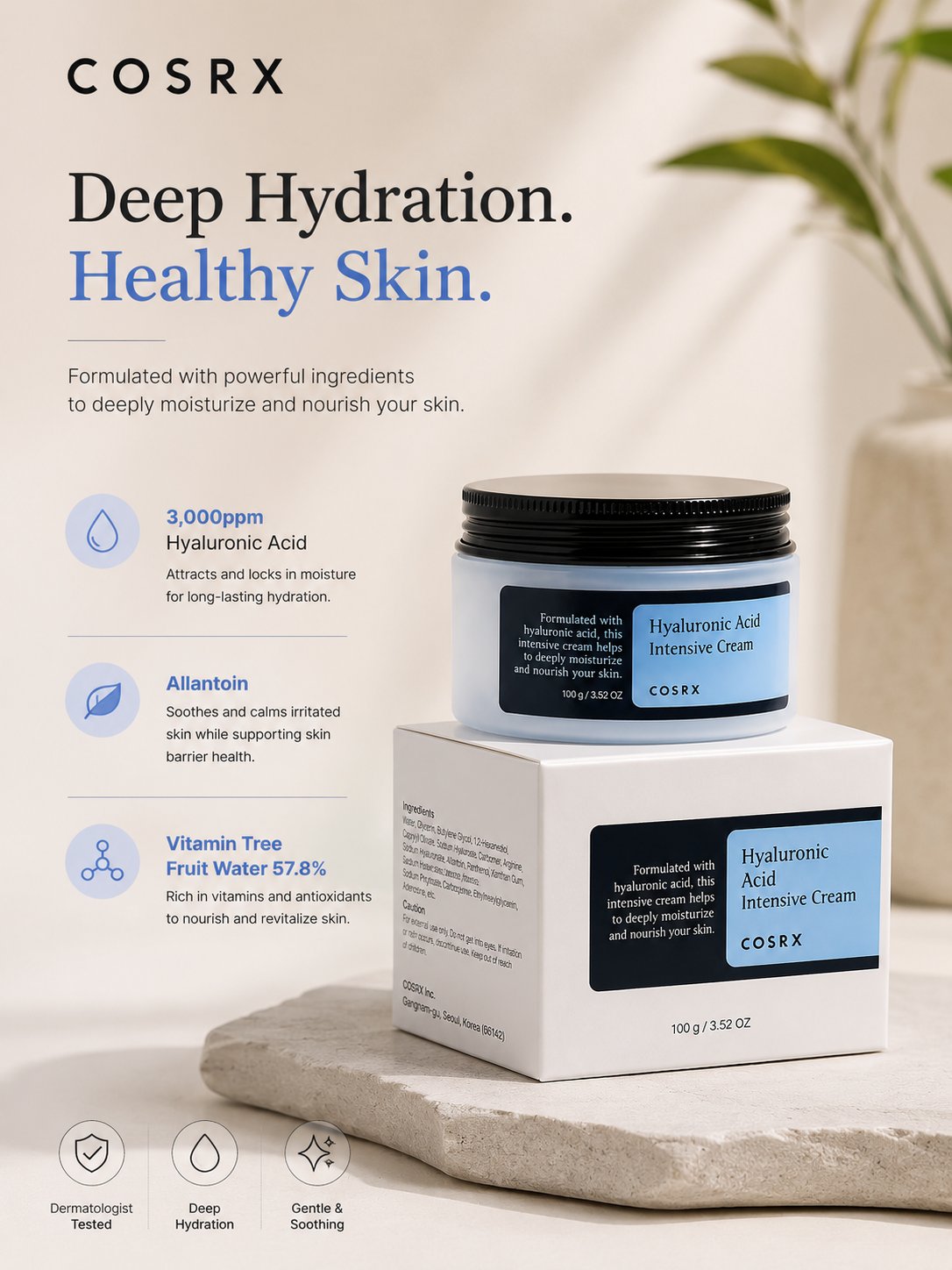 COSRX Hyaluronic Acid Intensive Cream, Moisturizing Skincare 3.52 fl.oz — 3 of 3